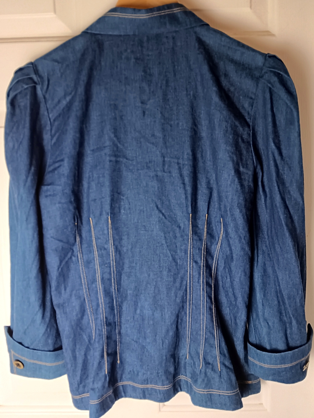 Vintage Megan Moore Size 6 One Button Women’s Denim Blazer Jacket Blue 80s - Picture 2 of 12